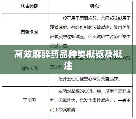 高效麻醉药品种类概览及概述