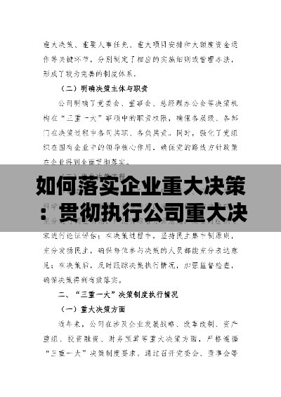 如何落实企业重大决策：贯彻执行公司重大决策和工作部署情况 
