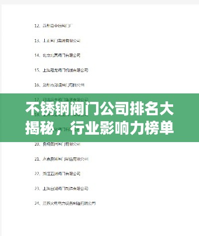 不锈钢阀门公司排名大揭秘，行业影响力榜单重磅出炉！
