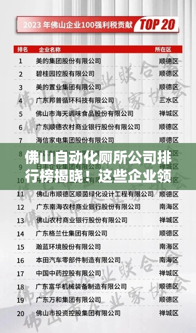 佛山自动化厕所公司排行榜揭晓！这些企业领跑行业前列！