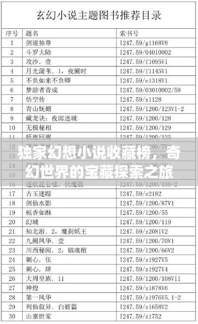 独家幻想小说收藏榜，奇幻世界的宝藏探索之旅