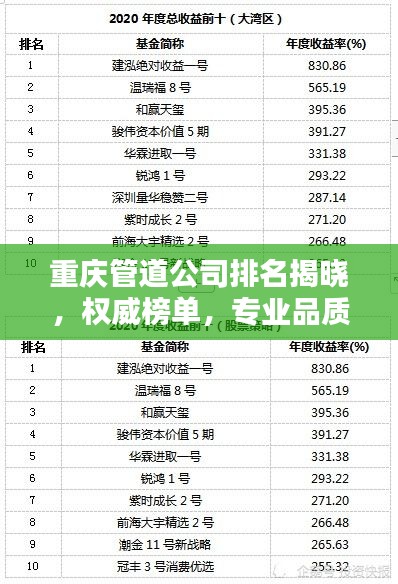 重庆管道公司排名揭晓，权威榜单，专业品质，值得信赖！